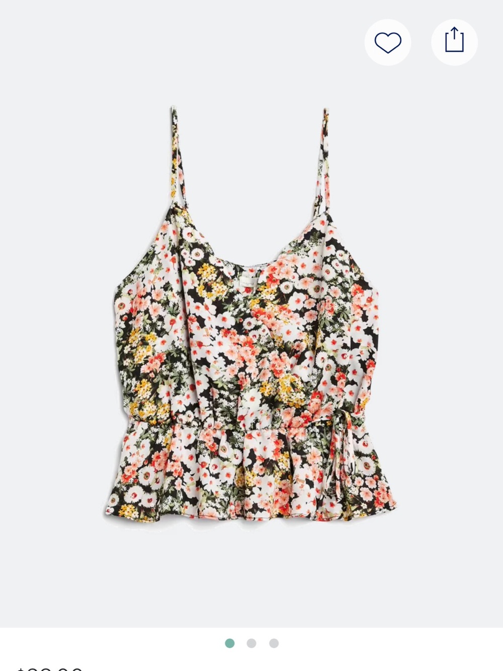 nine britton Floral Spaghetti-Strap Peplum Camisole - White, Pink, Green